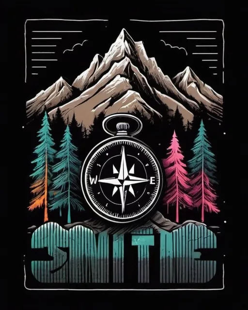 Prompt: ‏Design a t-shirt that showcases a sense of adventure and exploration. It could include elements like mountains, a compass, and a quote that inspires people to seek new experiences
