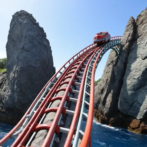 Prompt: a roller coaster going through a fish rock 
