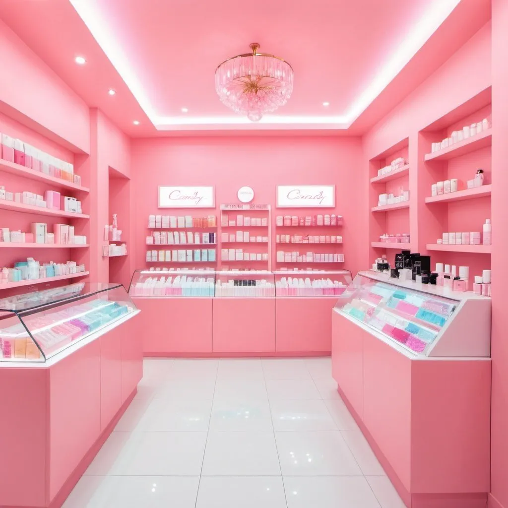Prompt: a candy colour shop that sells skincare
