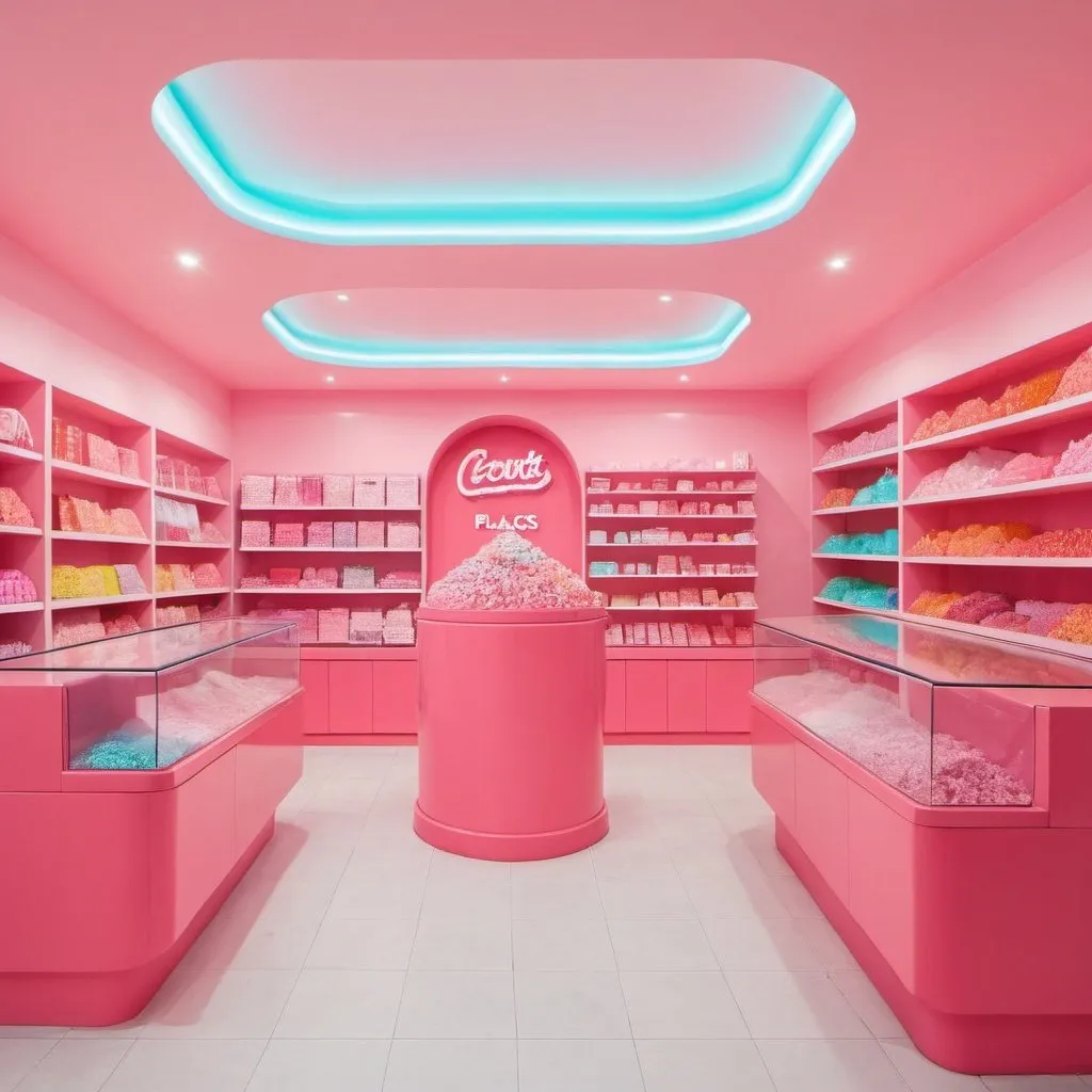 Prompt: a candy colour shop made from plastics
