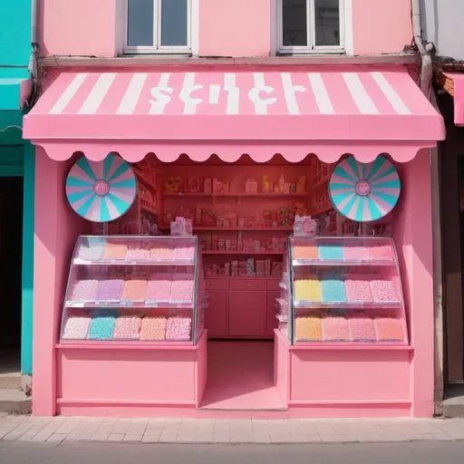 Prompt: a candy colour shop that sells skincar
