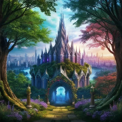 Prompt: fantasy, wonder, magic, elven forest style, cityscape, vibrant, skyline, photorealistic