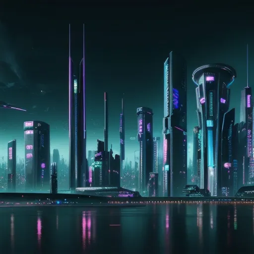 Prompt: futuristic, technology, fantastic, cyberpunk style, cityscape, vibrant, skyline