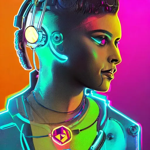 Prompt: Neuromancer character HD Case cyberpunk plugged in to cyberdeck vibrant neon colors nonbinary