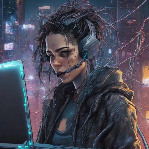 Prompt: neuromancer character hd case realistic cyberware cyberdeck cyberpunk laptop handheld wires gritting teeth explosions wearable