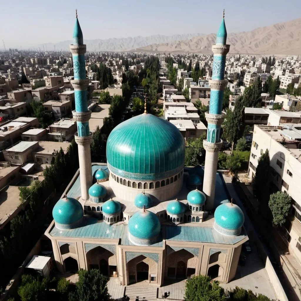 Prompt: A beautiful mosque in the middle of a busy neighborhood in Tehran