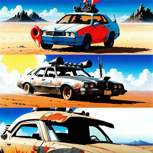 Prompt: Studio Ghibli Mad Max stills 