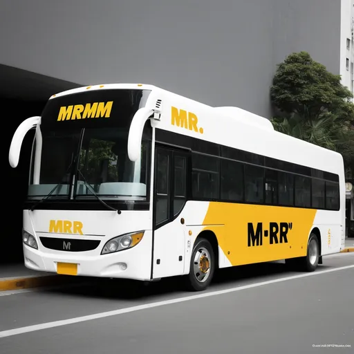 Prompt: A bus painted in white with accents of dark yellow, featuring the word "MRMR" elegantly displayed on its side. Subtle and tasteful touches enhance its visual appeal, captivating the viewer’s attention, all without the use of a background.
