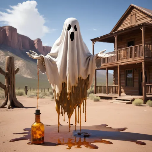 Prompt: A ghost dripping with oil in a wild West setting