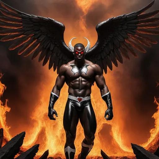 Prompt: A black angel super hero in hell