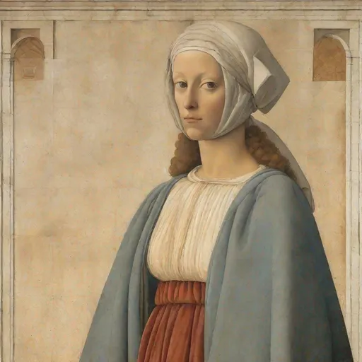 Prompt: Piero della Francesca style woman . Renaissance, fresco, mathematical, religious