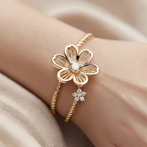 Prompt: gold minimalist jewellery+full of diamond setting+light weight+young+soft+cute+flower+pandora