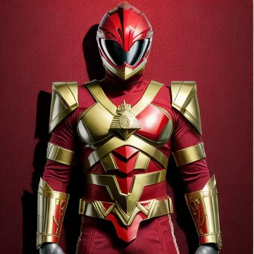Prompt: Create a visually appealing design for the Male Red Ranger, incorporating Greek and Zeus-themed elements to align with his Dragon Zord. Consider details such as the helmet, suit, chestplate, belt, boots, gloves, and morpher. The helmet should incorporate Greek-like accents, and the suit may utilize a vibrant color palette inspired by ancient Greece, incorporating reds, greens, and whites.

Explore the inclusion of laurels or patterns on the red parts of the suit. The chestplate could feature a stylized Greek emblem, symbolizing the Red Ranger's connection to Zeus. The belt might incorporate design elements inspired by Zeus' thunderbolts or other Greek-related motifs.

Ensure the boots and gloves provide both style and protection, possibly with metallic plating featuring Greek-like textures. The morpher should resemble a lightning strike with an engraved dragon emblem, serving as a key to access the morphing grid and summon the Red Ranger powers.

This design aims to capture the essence of ancient Greece, emphasizing the Male Red Ranger's connection to the Dragon Zord and the natural world. Adjustments can be made based on specific preferences or additional details.