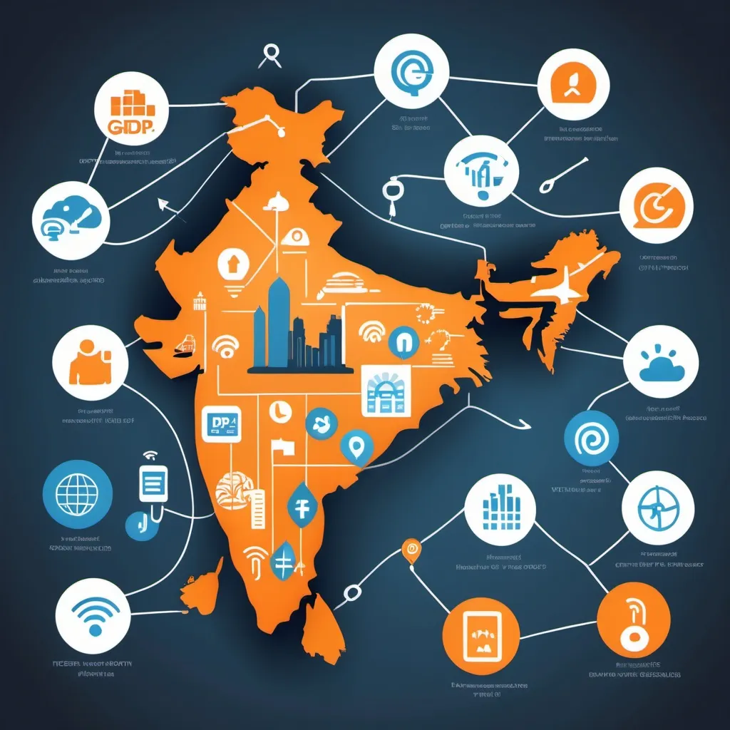 Prompt: Topic: Digital India – Step Towards Future
Smartphones, Digital Payments, Optical Fiber Cables, Smart Cities, etc.
Graphs: Internet penetration or GDP growth trends due to digitization.
Paintings/Drawing: India map with digital icons (Wi-Fi, Cloud, Binary Code).