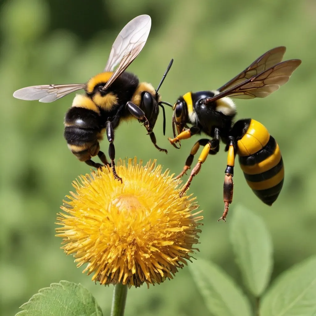 Prompt: Giant bumblebee versus giant wasp