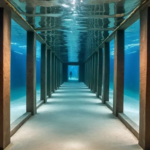 Prompt: Under water maze walkway