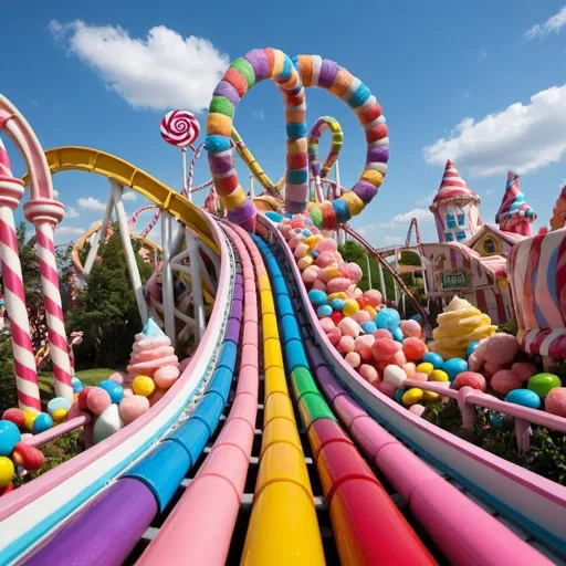 Prompt: Candy land rollercoaster ride
