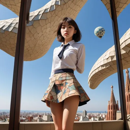 Prompt: 4 megapixels , architecture, Antoni Gaudí, Frank Lloyd Wright, Philip Johnson, japanese school girl, flight, mathematical universe, detailed masterpiece, perfect voluminous body, mini skirt, above the sky, 18k