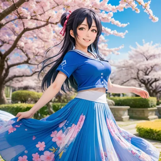 Prompt: Love Live anime Umi Sonoda wearing a maxi long floor-length pleated skirt that is very long.