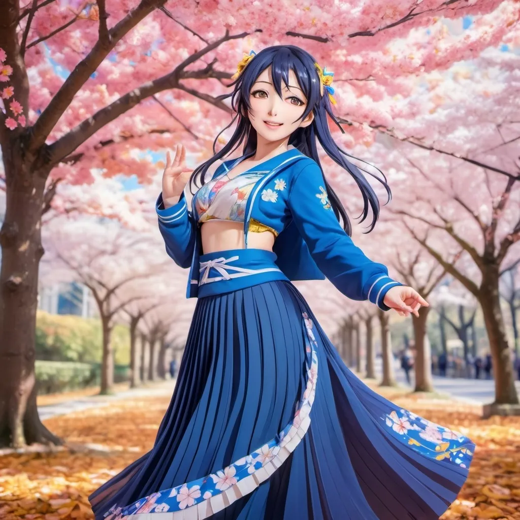 Prompt: Love Live anime Umi Sonoda wearing a maxi long floor-length pleated skirt that is very long.