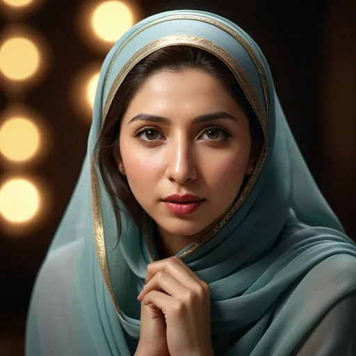 Prompt: Photorealistic beautiful mahira khan in hijab kneeling, incredible composition, chiaroscuro lighting, octane render, 8K resolution, zoomed out, photorealistic concept, soft natural light, volumetric lighting, cinematic aesthetic, symmetrical perfect eyes, hyper detailed, ultra real, 32k, photographic quality, soft skin, hyper realistic, studio lighting, detailed skin, ultra realistic, bokeh, sharp features
