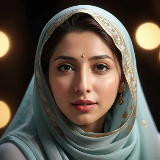 Prompt: Photorealistic beautiful mahira khan in hijab kneeling, incredible composition, chiaroscuro lighting, octane render, 8K resolution, zoomed out, photorealistic concept, soft natural light, volumetric lighting, cinematic aesthetic, symmetrical perfect eyes, hyper detailed, ultra real, 32k, photographic quality, soft skin, hyper realistic, studio lighting, detailed skin, ultra realistic, bokeh, sharp features
