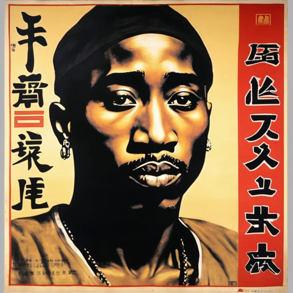 Prompt: Chinese propaganda poster from the cultural revolution, portrait of tupac