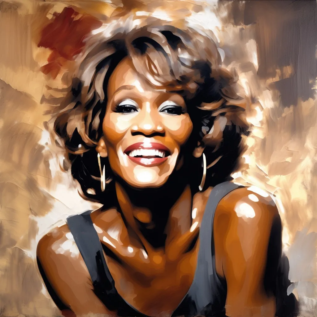 Prompt: oil paint head shoulders Whitney Houston Visible strokes,rough edges,muted colors.Warm lighting neutral backdrop