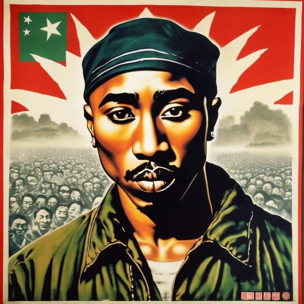 Prompt: Chinese propaganda poster from the cultural revolution, portrait of tupac