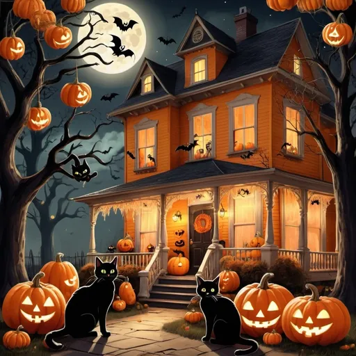 Prompt: Create a Halloween image that is vintage and kid friendly