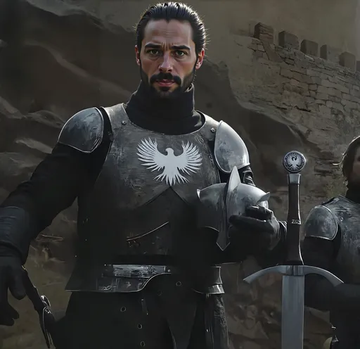 Prompt: Replace the face of this knight with @FYvKbnROnf6vBSdKl3bi 