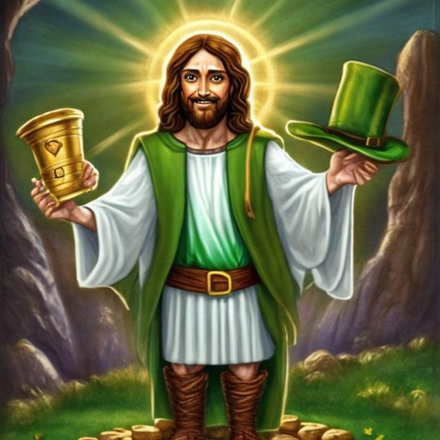 Prompt: Jesus as a leprechaun 

