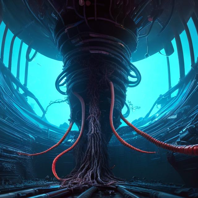 Prompt: giant pitch black space tube worm, 8k, trending on artstation, megafauna, in a reactor room