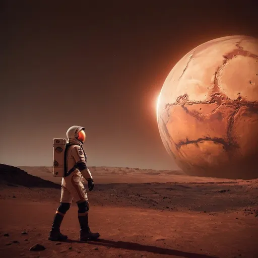 Prompt: A man with light on a mars