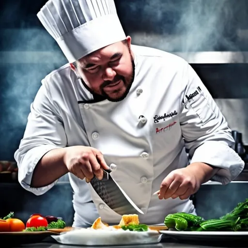 Prompt: Amazing picture of a chef with knife 