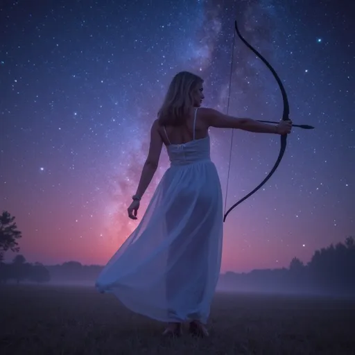 Prompt: (realistic style), light color scheme, (ethereal atmosphere), model for the website page "Horoscope - Sagittarius", large image of a Sagittarius girl in the foreground, dreamy starry landscape in the background, rich celestial hues, bright stars twinkling against a deep cosmic background, mysterious but captivating atmosphere, high detail, 4K quality, evokes cosmic wonder and charm, attractive combination of fantasy and astrology.