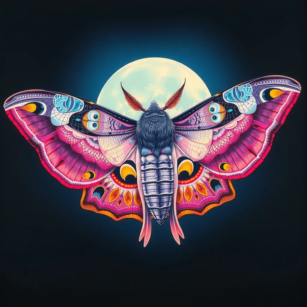 Prompt: ultradetailed glowing lines color gradient lunar moth, bromoil print, Mark Ryden style mixed with SUSAN SEDDON-BOULET style