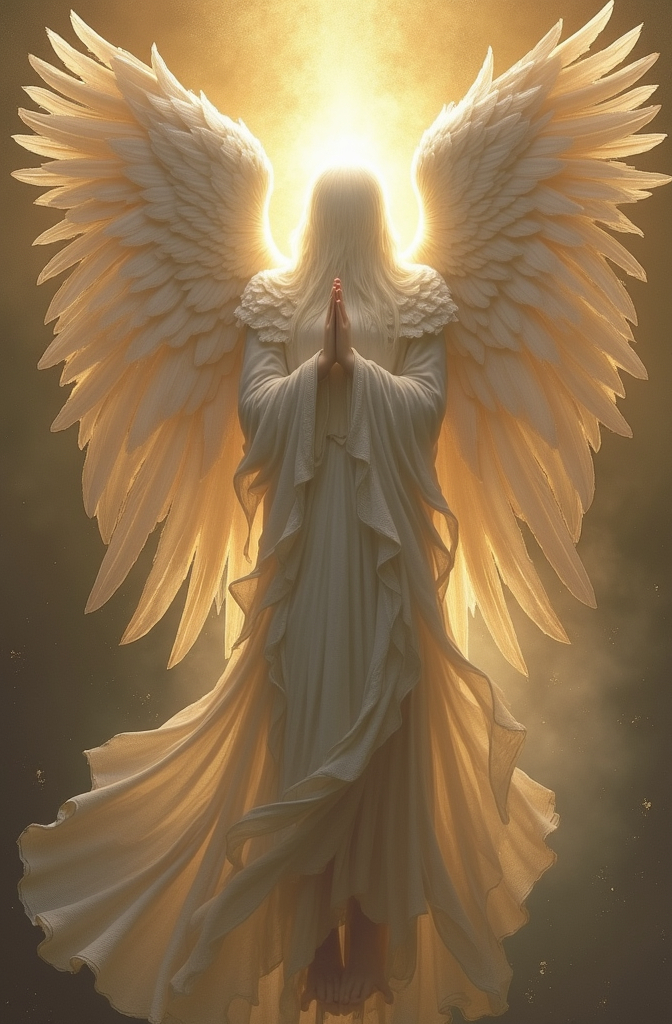 Prompt: Seraphim, two wings covering their face, two wings covering their feet, and two wings to fly. 