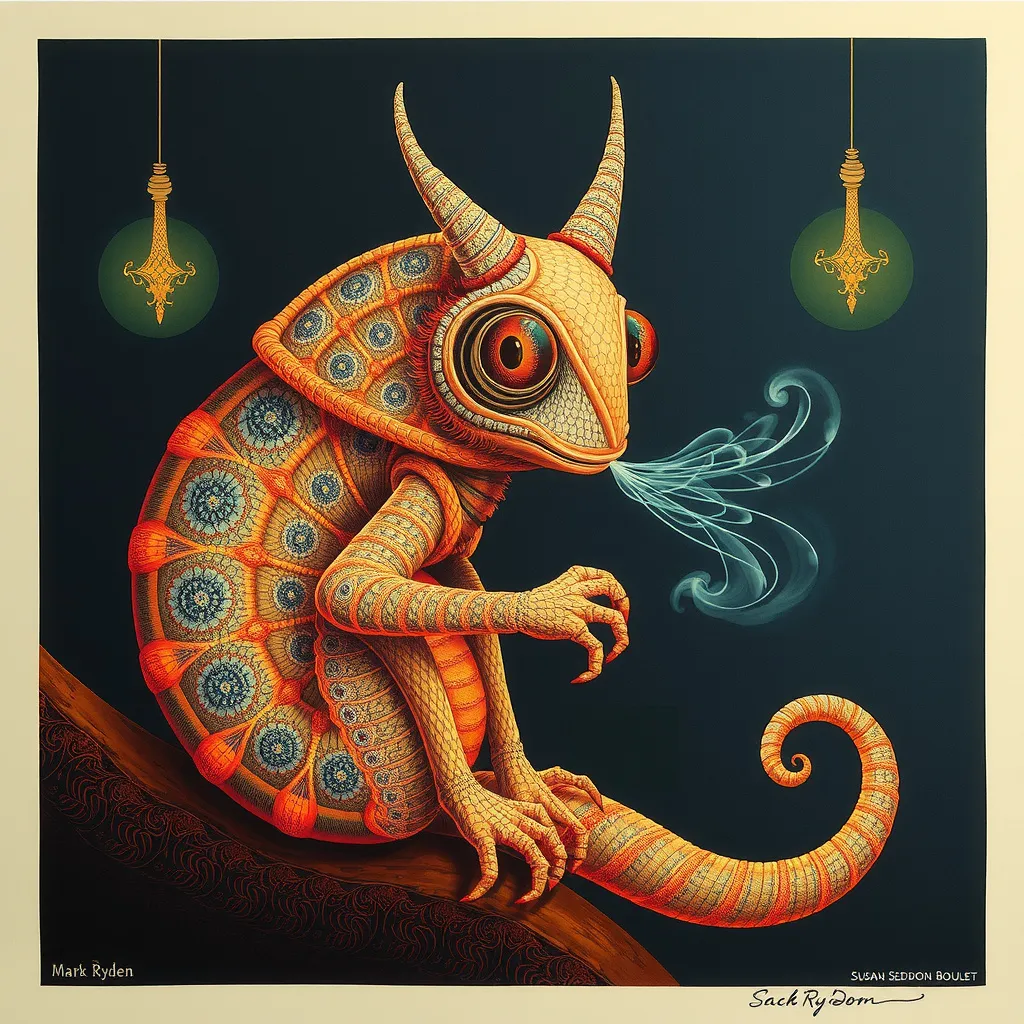 Prompt: ultradetailed glowing lines color gradient SMOKING CATERPILLAR, bromoil print, (Mark Ryden:3), SUSAN SEDDON-BOULET