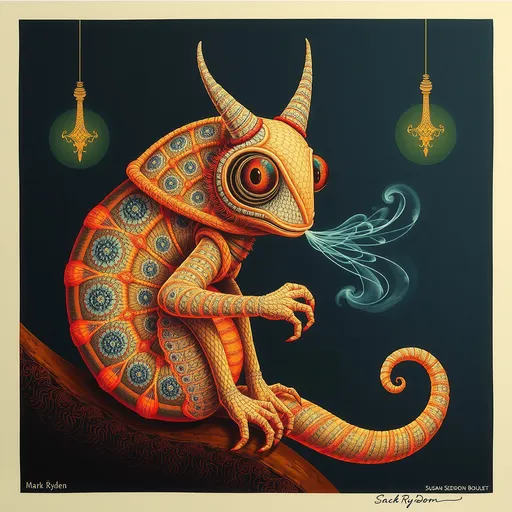 Prompt: ultradetailed glowing lines color gradient SMOKING CATERPILLAR, bromoil print, (Mark Ryden:3), SUSAN SEDDON-BOULET