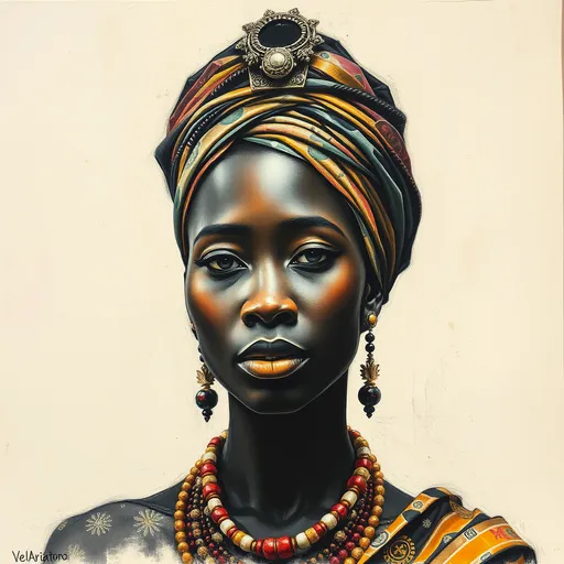 Prompt: amanirenas the great african queen, style of Veri Apriyatno Artist, charcoal and soft pastels on Pastelmat paper