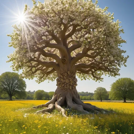 Prompt: Tree of knowledge
Standing in a field of flowers
Dappled sunlight