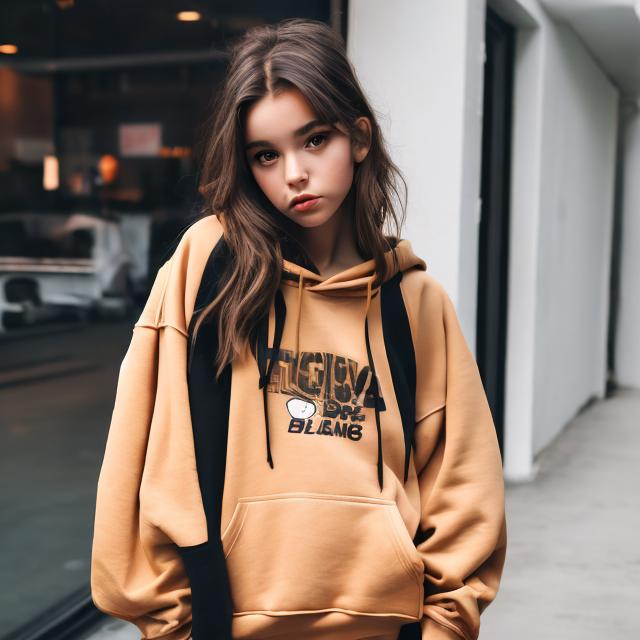 Prompt: Girl with brown short hair, to shoulders half up half down oversized black hoodie and brown eyes   