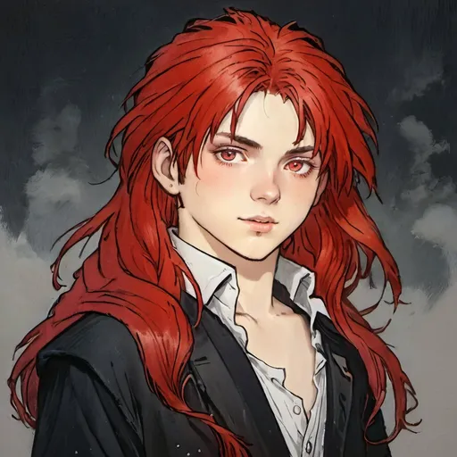 Prompt: red heterochromia ,necromancer.long hair young anime boy , Ombre heterochromia ,flowing hair, art nouveau, oil painting, full body  , Full HD render + immense detail + dramatic lighting + well lit  + fine | ultra - detailed realism, full body art, lighting, high quality,  engraved | highly detailed |digital painting, artstation, concept art, smooth, sharp focus, Nostalgic everything in the heavenly realm inviting you to join. full body, 8k, highly detailed, full length frame, High detail RAW color art, piercing, diffused soft lighting, shallow depth of field, sharp focus, hyperrealism, cinematic lighting, concept art