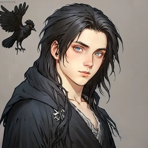 Prompt: raven heterochromia ,necromancer.long hair young anime boy , Ombre heterochromia ,flowing hair, art nouveau, oil painting, full body  , Full HD render + immense detail + dramatic lighting + well lit  + fine | ultra - detailed realism, full body art, lighting, high quality,  engraved | highly detailed |digital painting, artstation, concept art, smooth, sharp focus, Nostalgic everything in the heavenly realm inviting you to join. full body, 8k, highly detailed, full length frame, High detail RAW color art, piercing, diffused soft lighting, shallow depth of field, sharp focus, hyperrealism, cinematic lighting, concept art