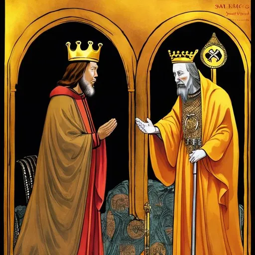 Prompt: king talks to saint

