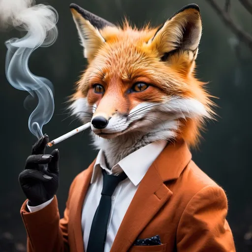 Prompt: A fox smokes a cigarette