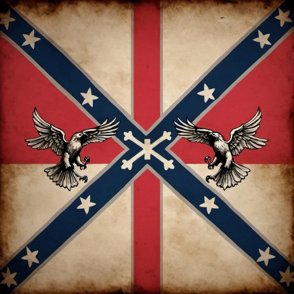 Prompt: Confederate crusade flag with a cross and eagle