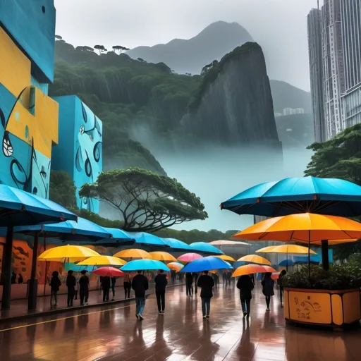 Prompt: Hong Kong Ocean Park Scenery pablo Picasso style raining

