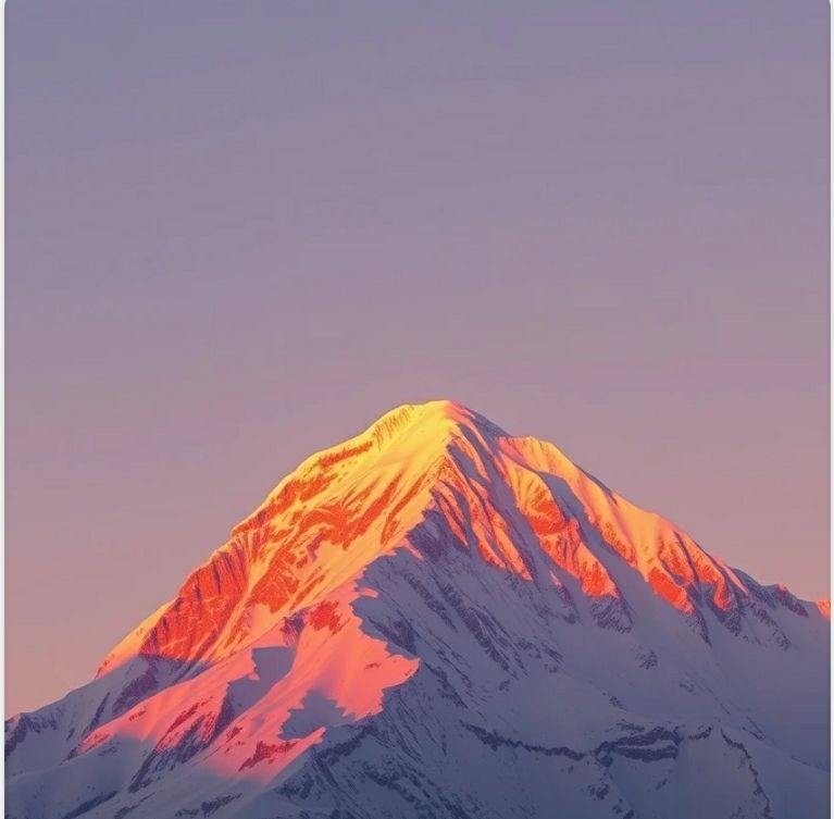 Prompt: Peak of Mount Everest Glowing at Sun Set Time